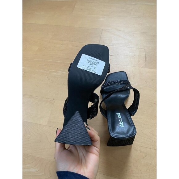 ABOUND "Carina" Block Triangle Heel Sandals Black Glitter Slides - Picture 8 of 9